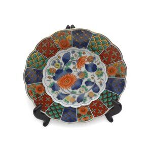 OMC Imari Scalloped Edge Porcelain Plate Floral Japan Vintage